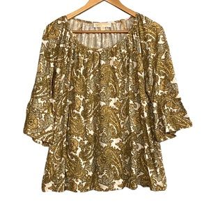 MICHAEL Michael Kors Women’s 2X Saffron Paisley Top Bell Sleeve Blouse